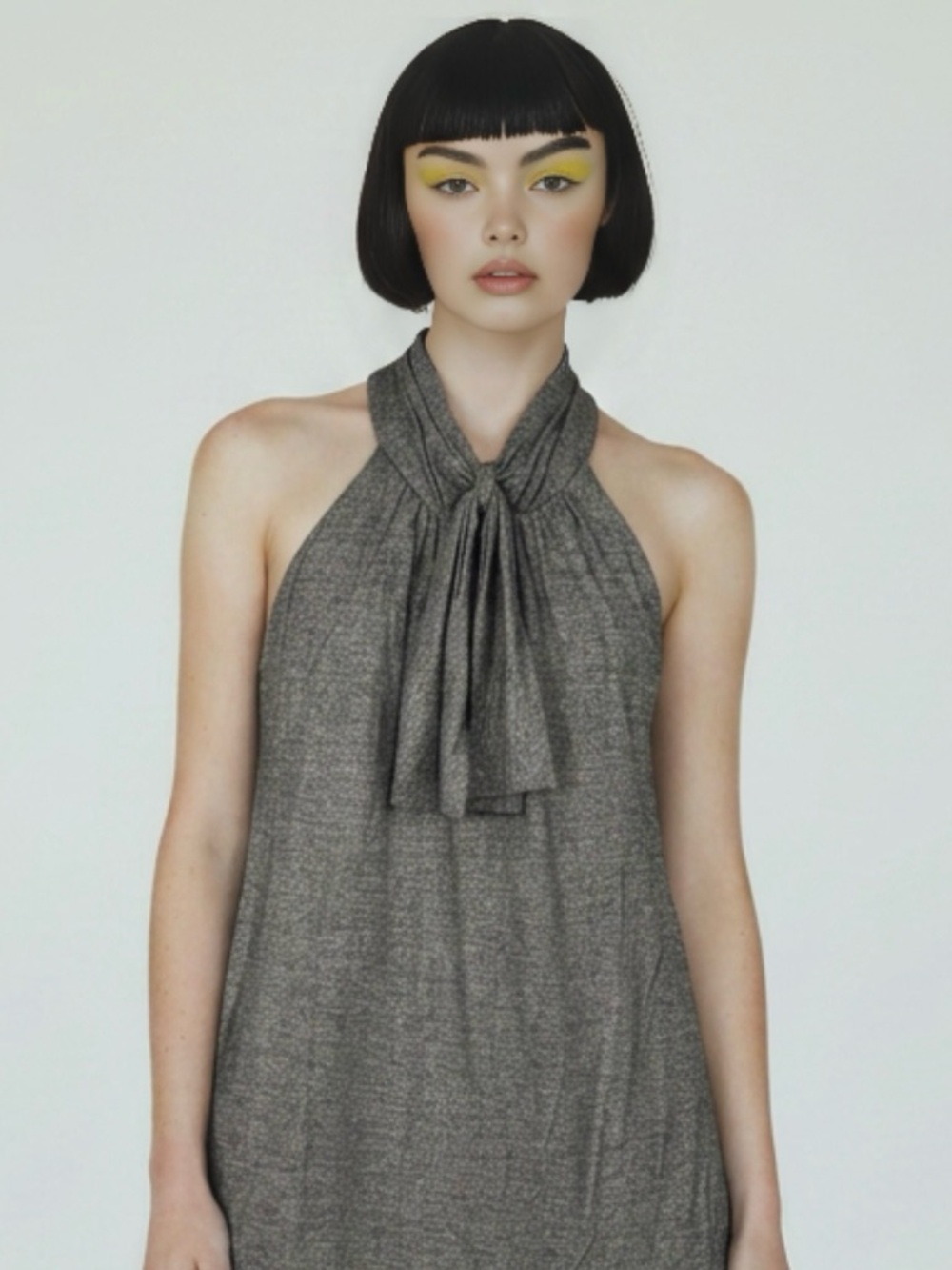 Tibi Sleeveless Halter Tie-Neck Top  in Heather Gray/Charcoal Size S